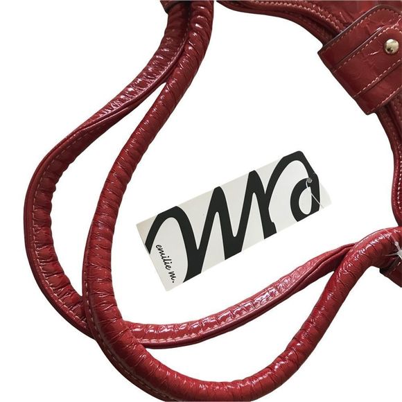 EMILIE M. Tote Oversized Red Silver Hardware Pockets In & Outside 17”x 14” - Picture 6 of 9